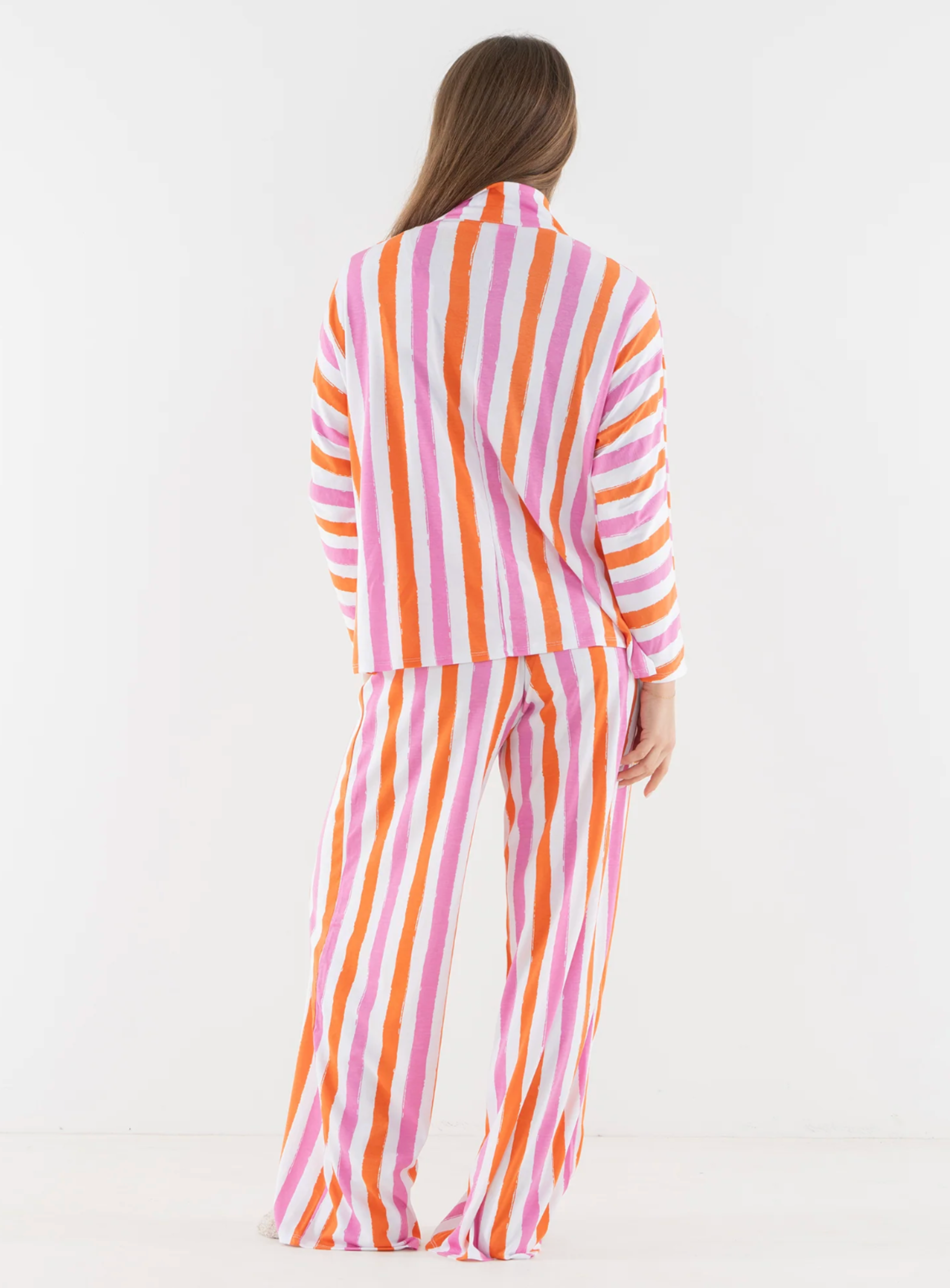 Pajama Pant Set in Coral Pink Stripe