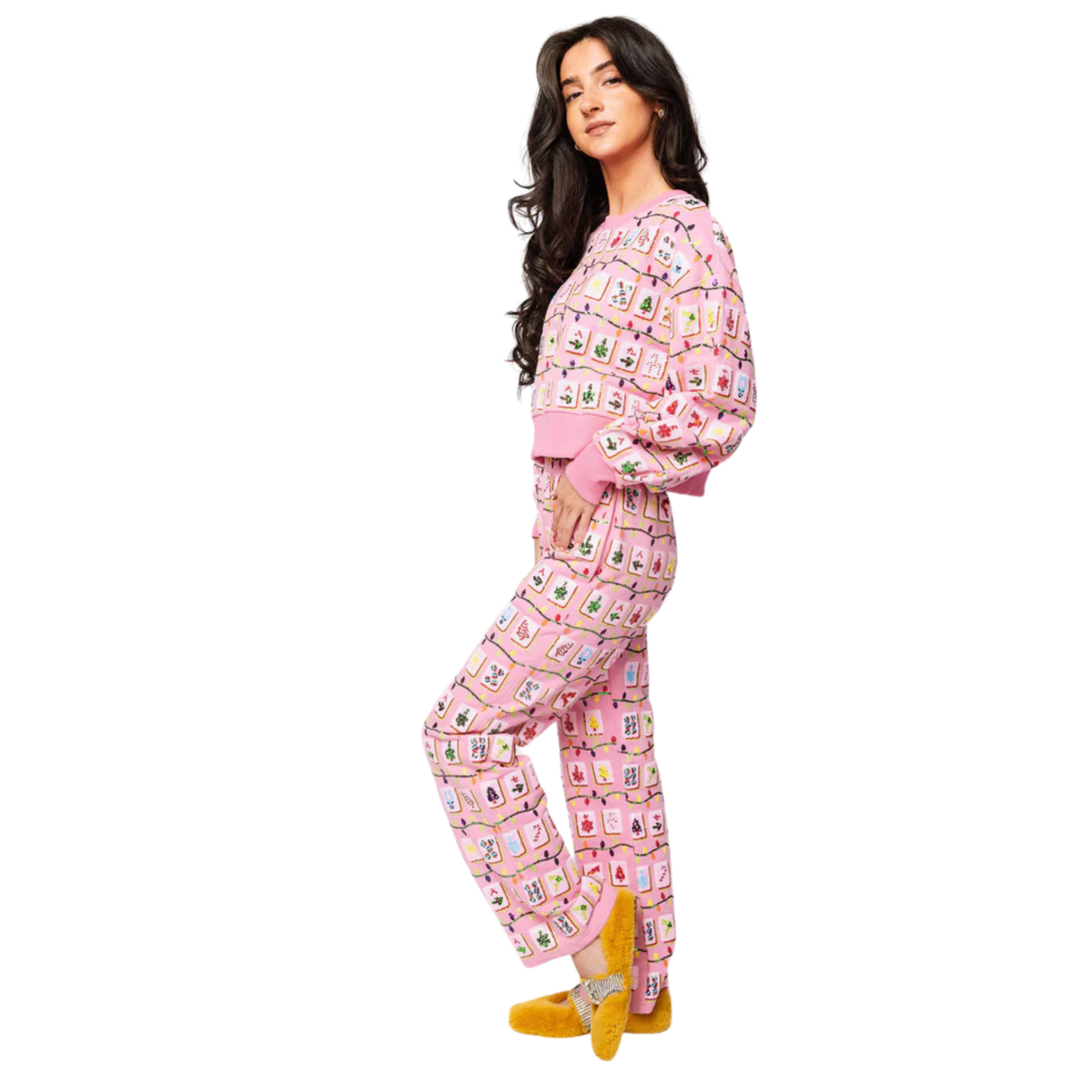 Pink Christmas Mahjong Tile Sweatshirt-Fairley Fancy