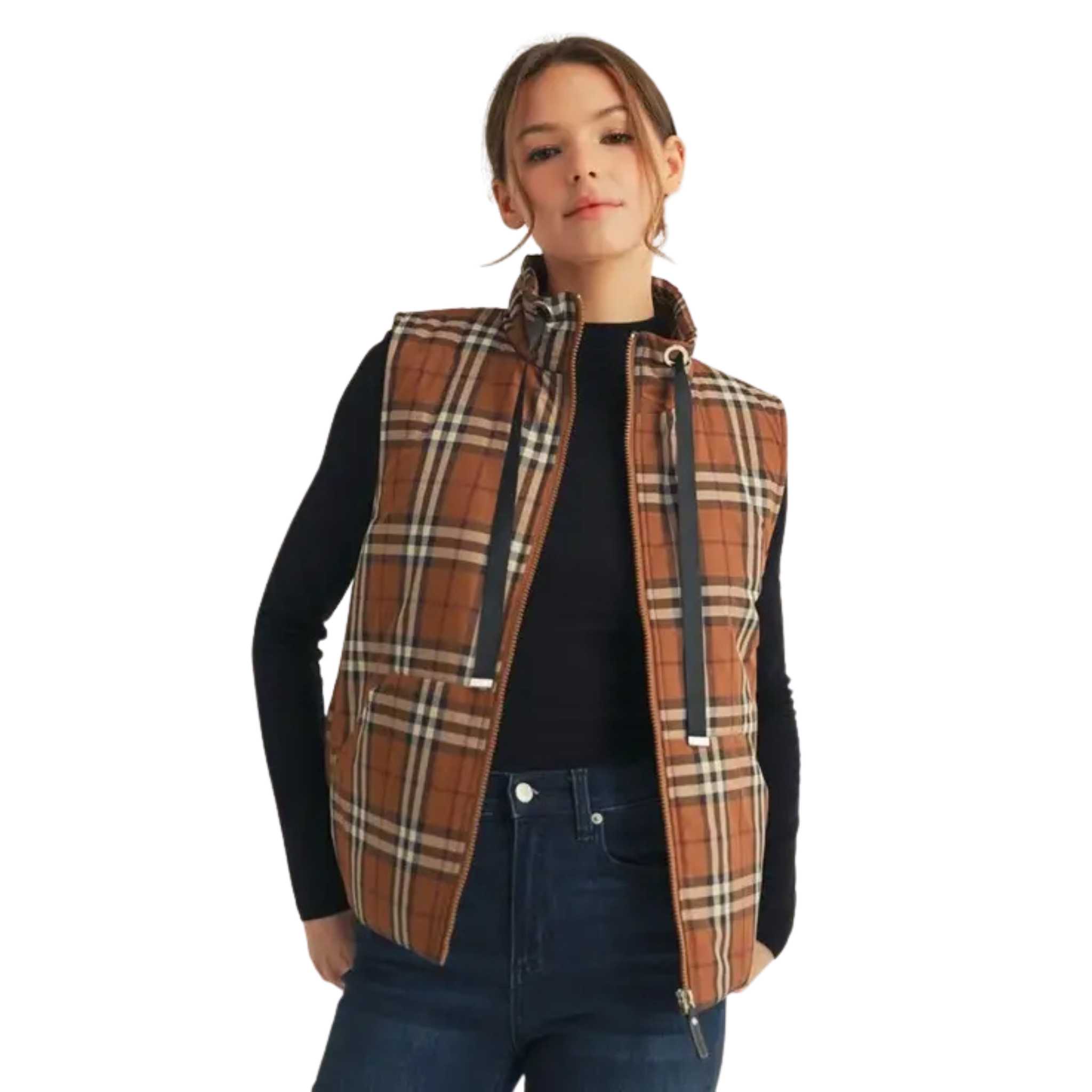 Plaid Padding Vest-Fairley Fancy