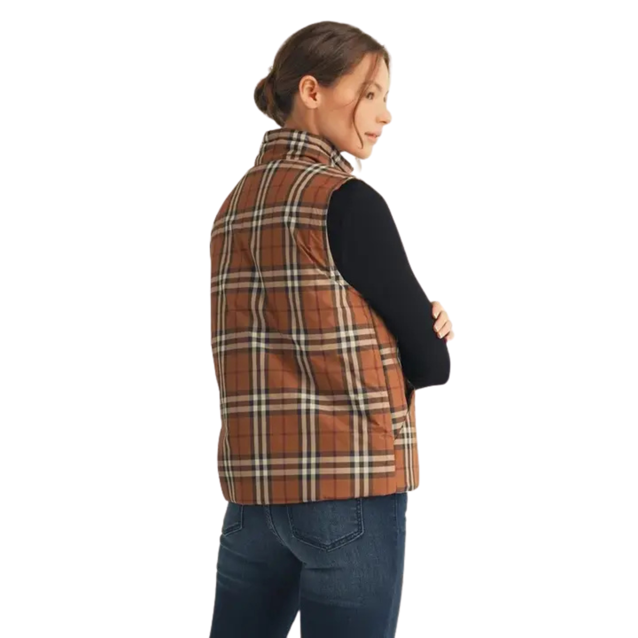 Plaid Padding Vest-Fairley Fancy