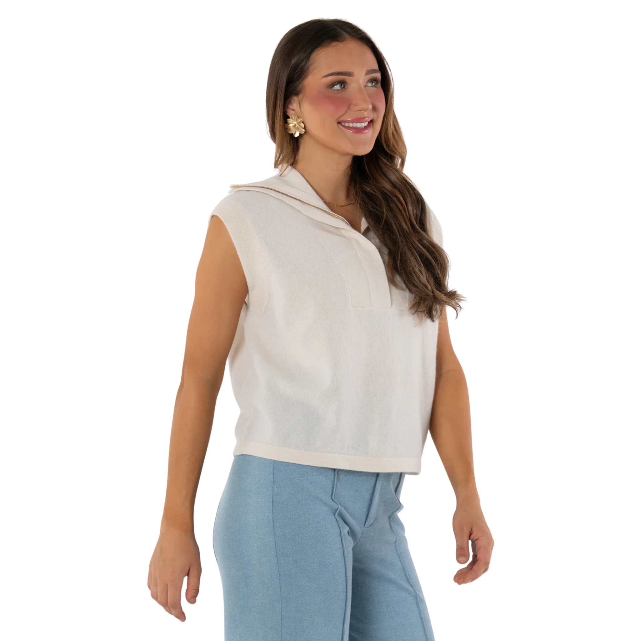 Polly Pullover Vest in Eggnog-Fairley Fancy