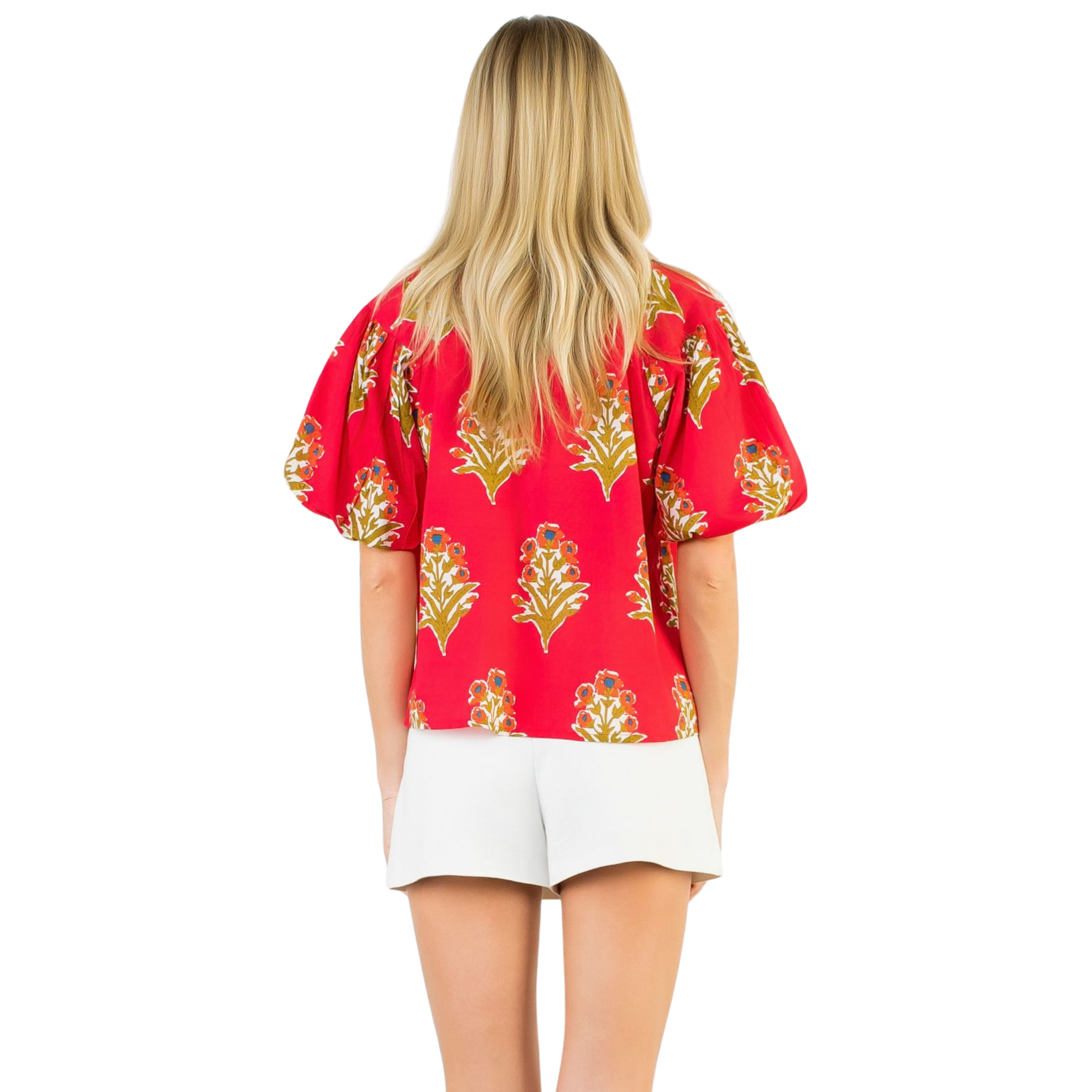 Puff Sleeve Floral Detail Top-Fairley Fancy