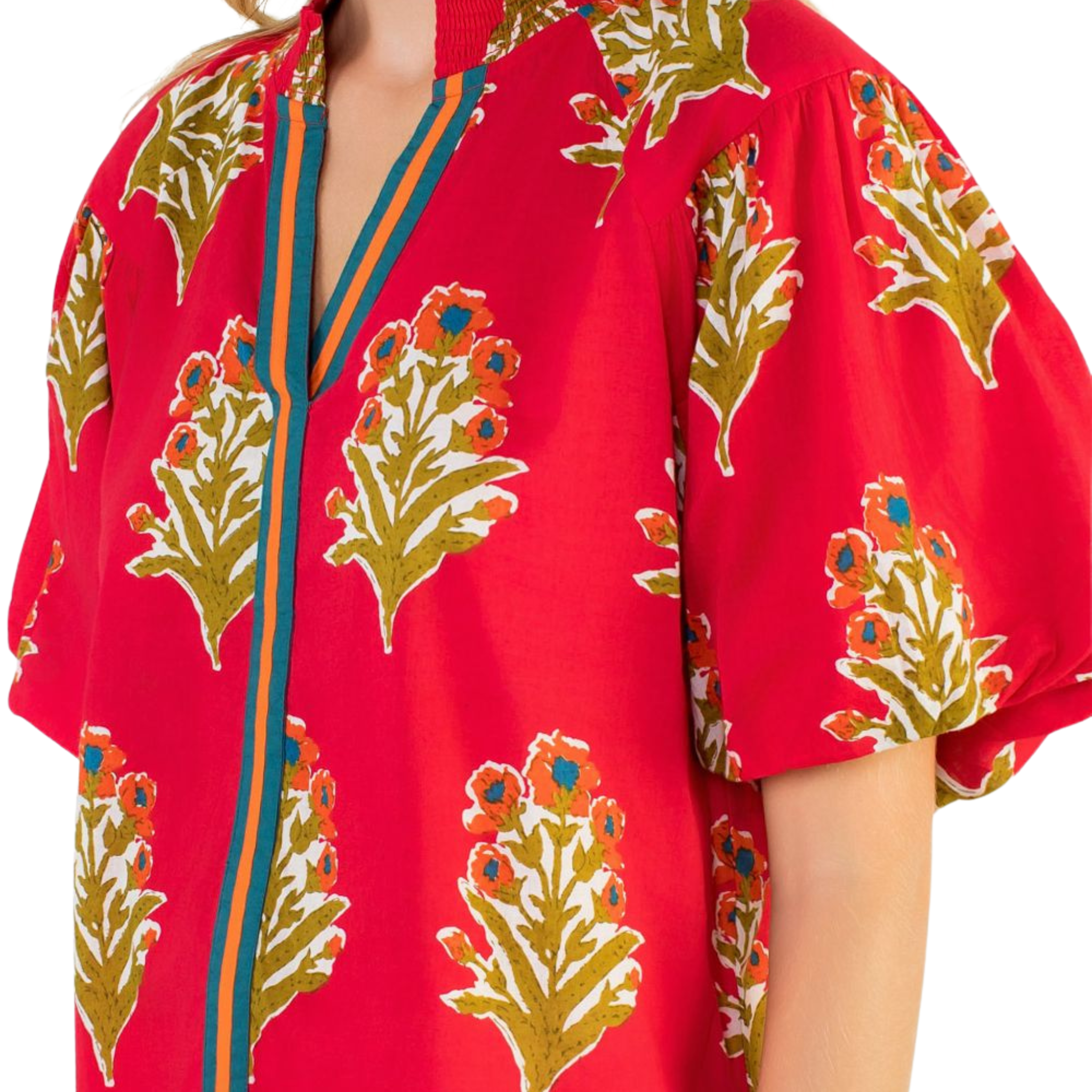 Puff Sleeve Floral Detail Top-Fairley Fancy