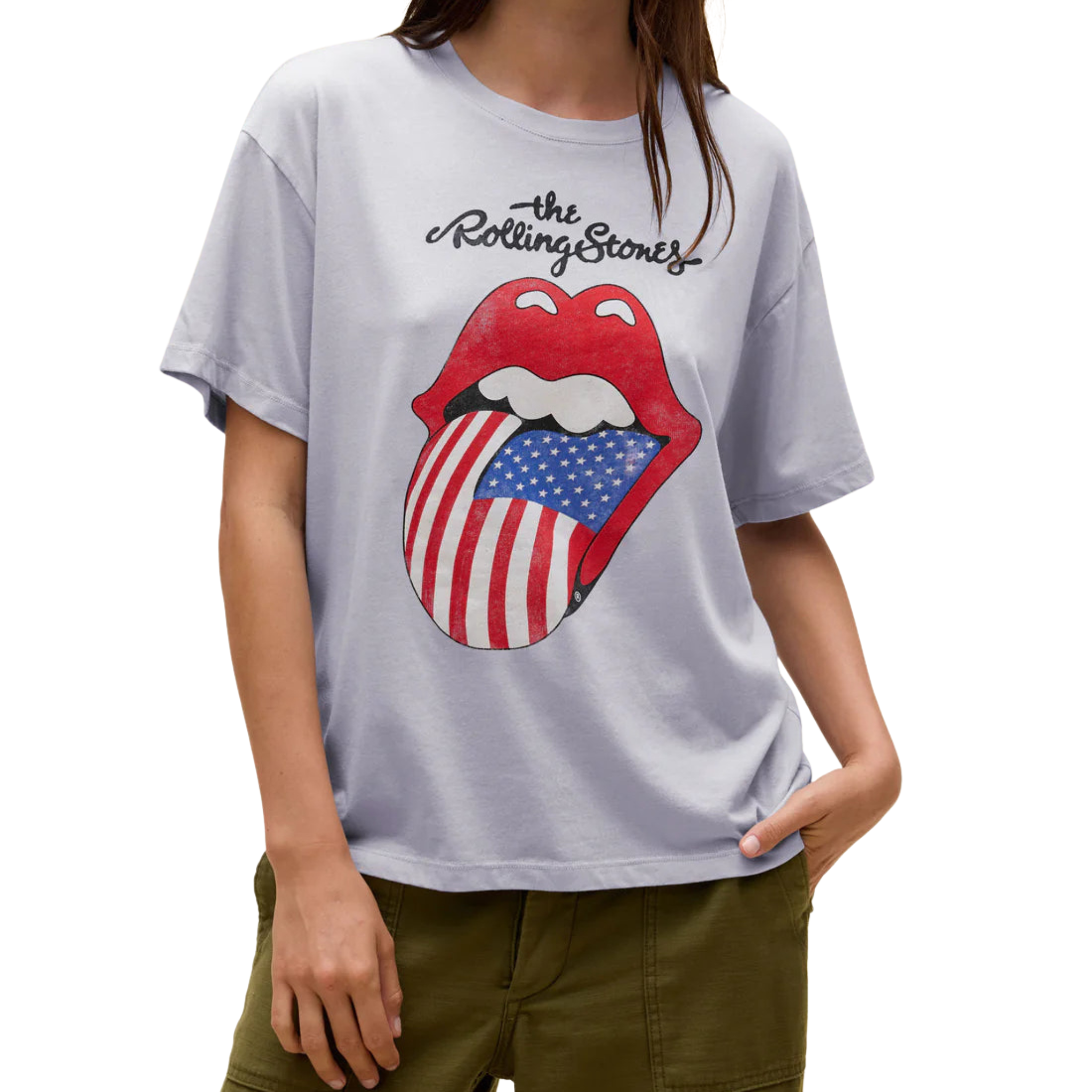 Rolling Stones Flag tongue Burnout Boyfriend Tee-Fairley Fancy