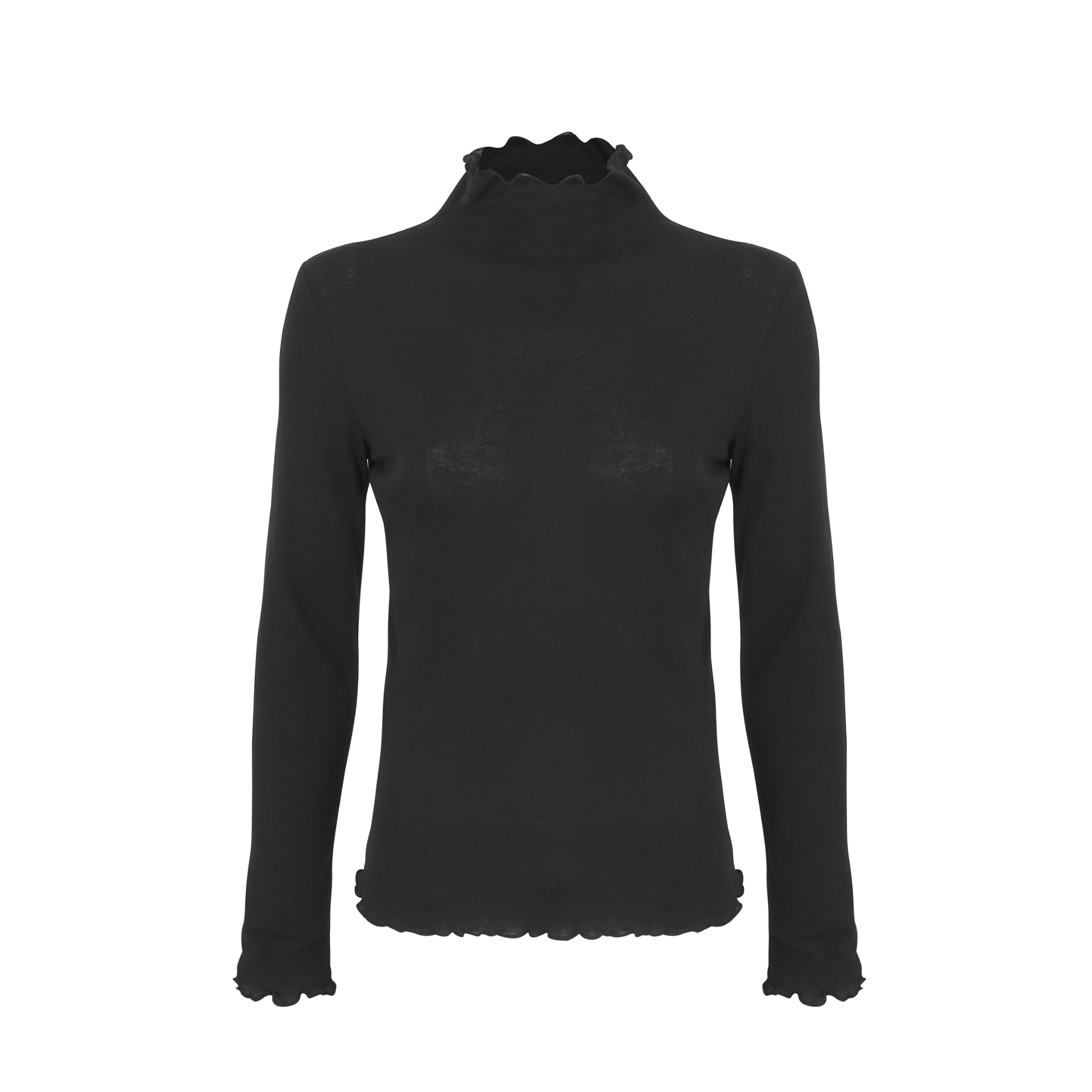 Ruffle Turtle Neck in Black-Fairley Fancy