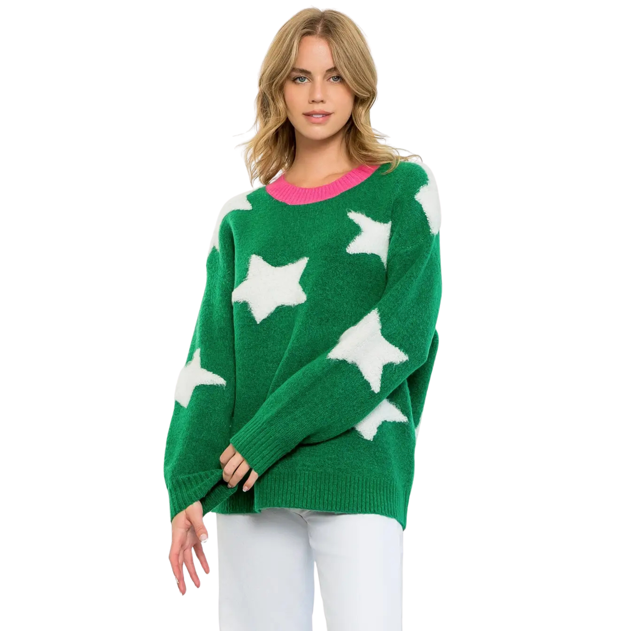 Star Pattern Sweater in Green-Fairley Fancy
