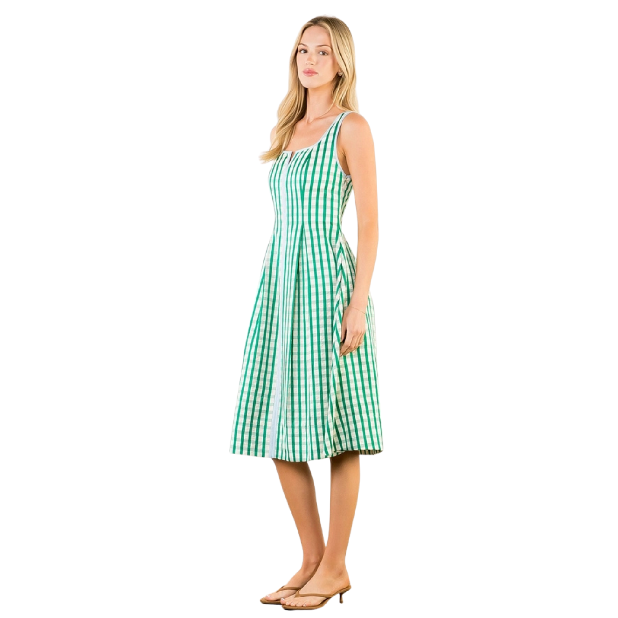 Thin Strap Gingham Dress in Green-Fairley Fancy