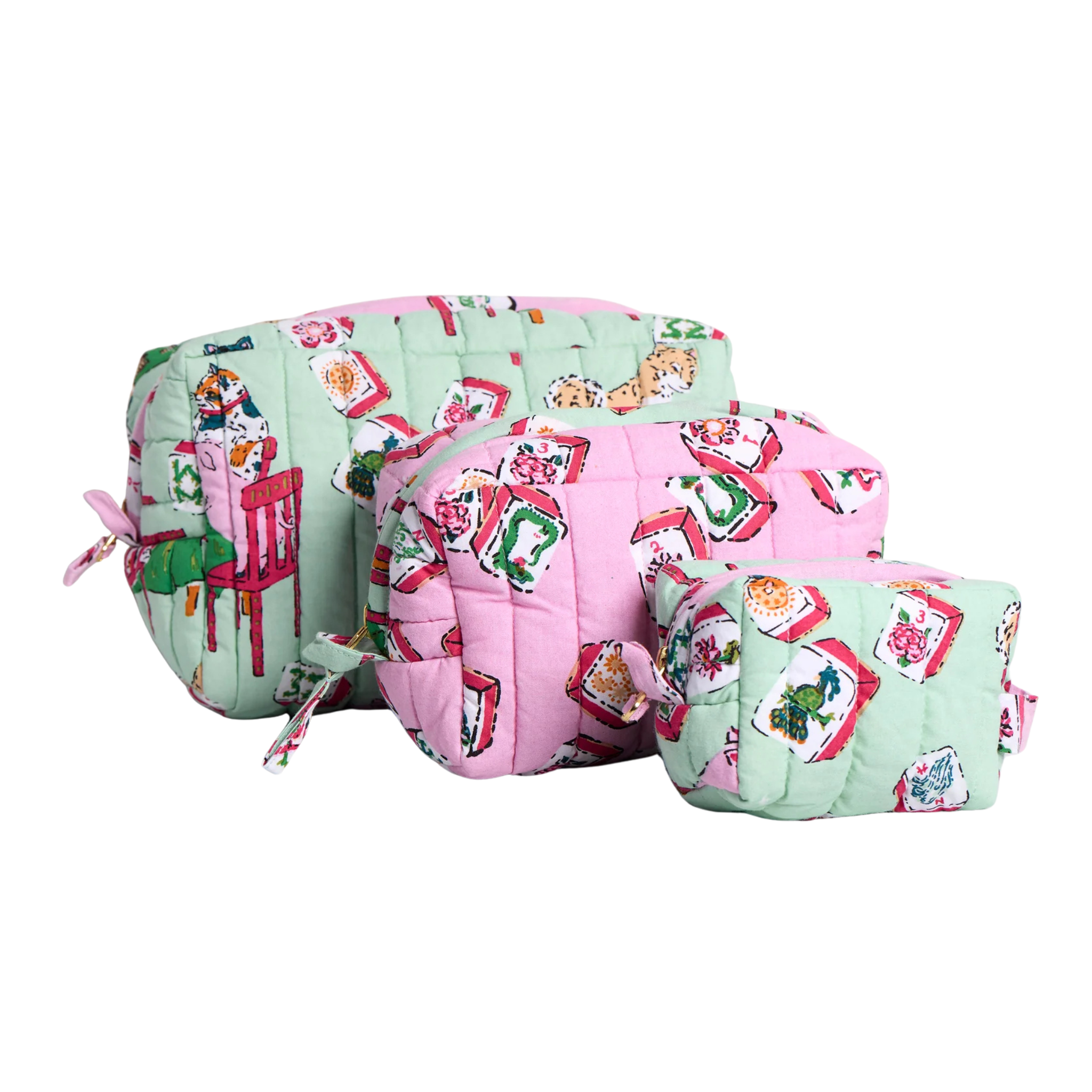 Three’s Best Pouch Set in Mah Jongg Menagerie-Fairley Fancy