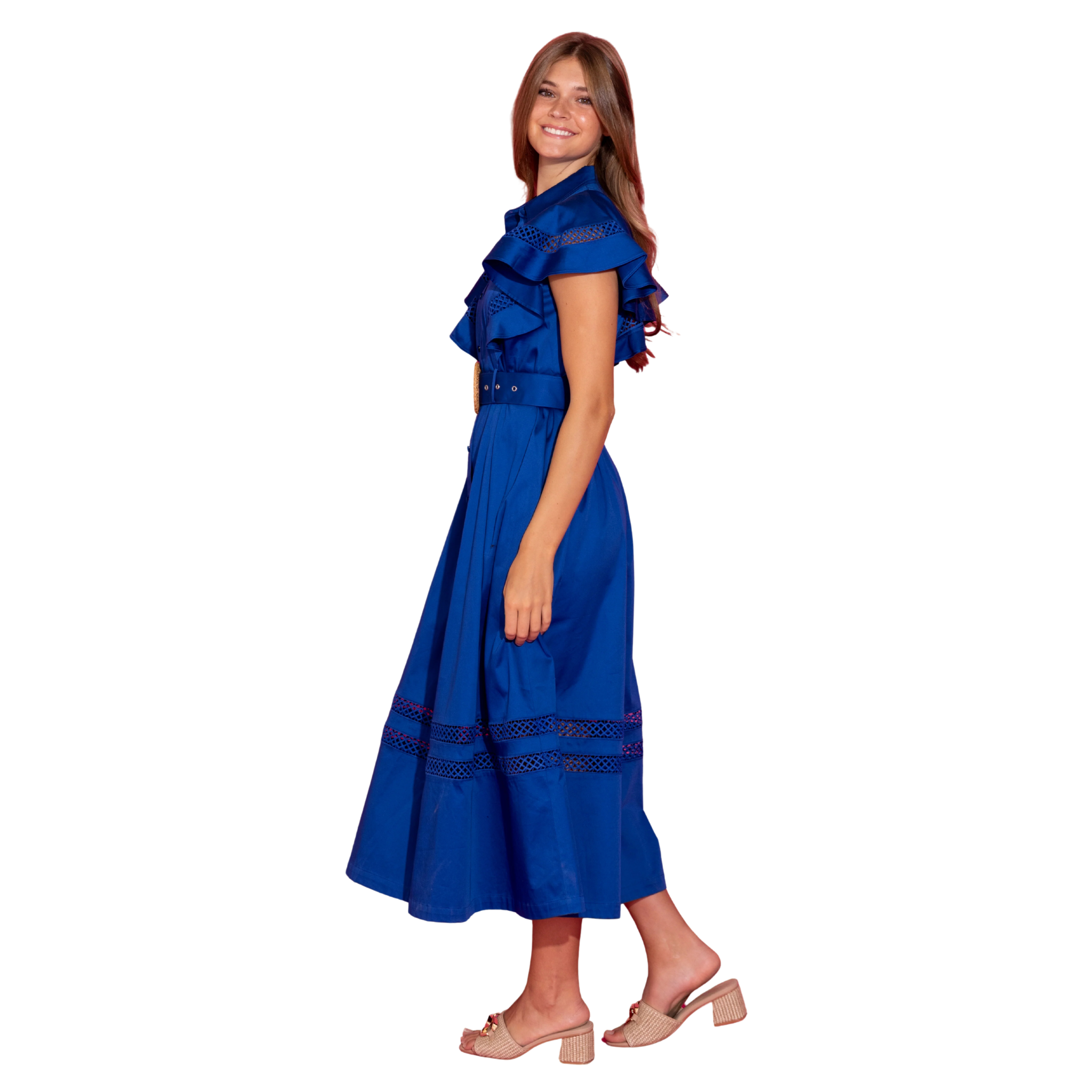 Rose Dress in Marine Side View with Model