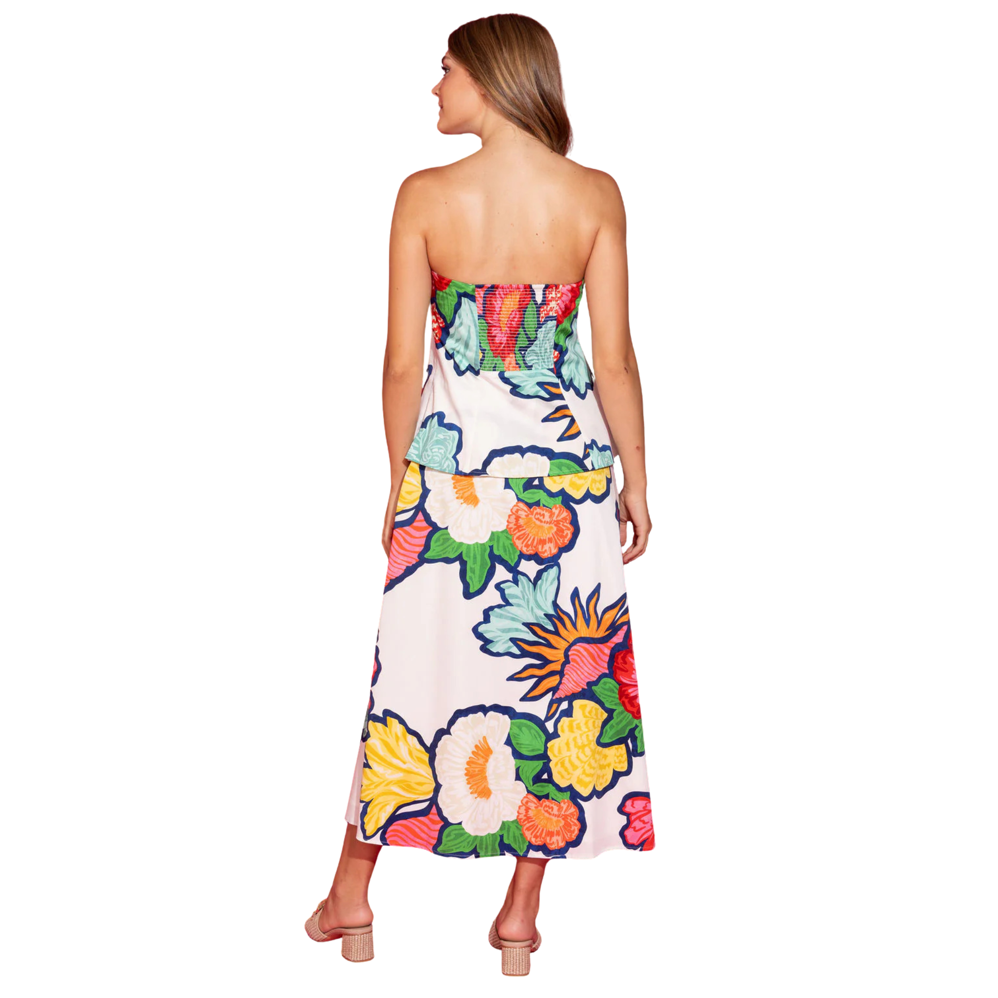 Brooks Dress in Cloud Bouquet Back View with Model