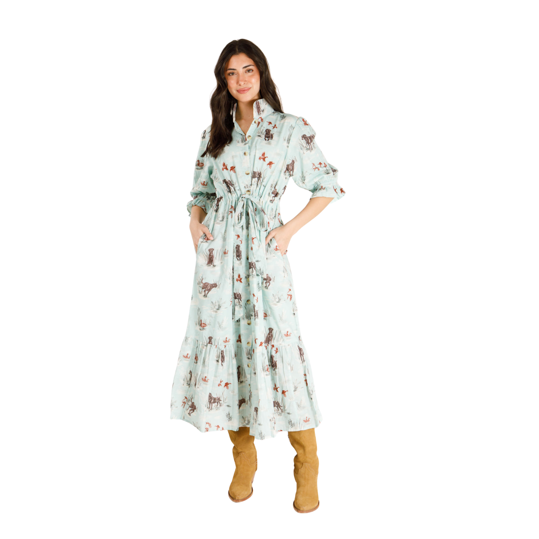 Catherine Dress in Dogs & Drakes Front View