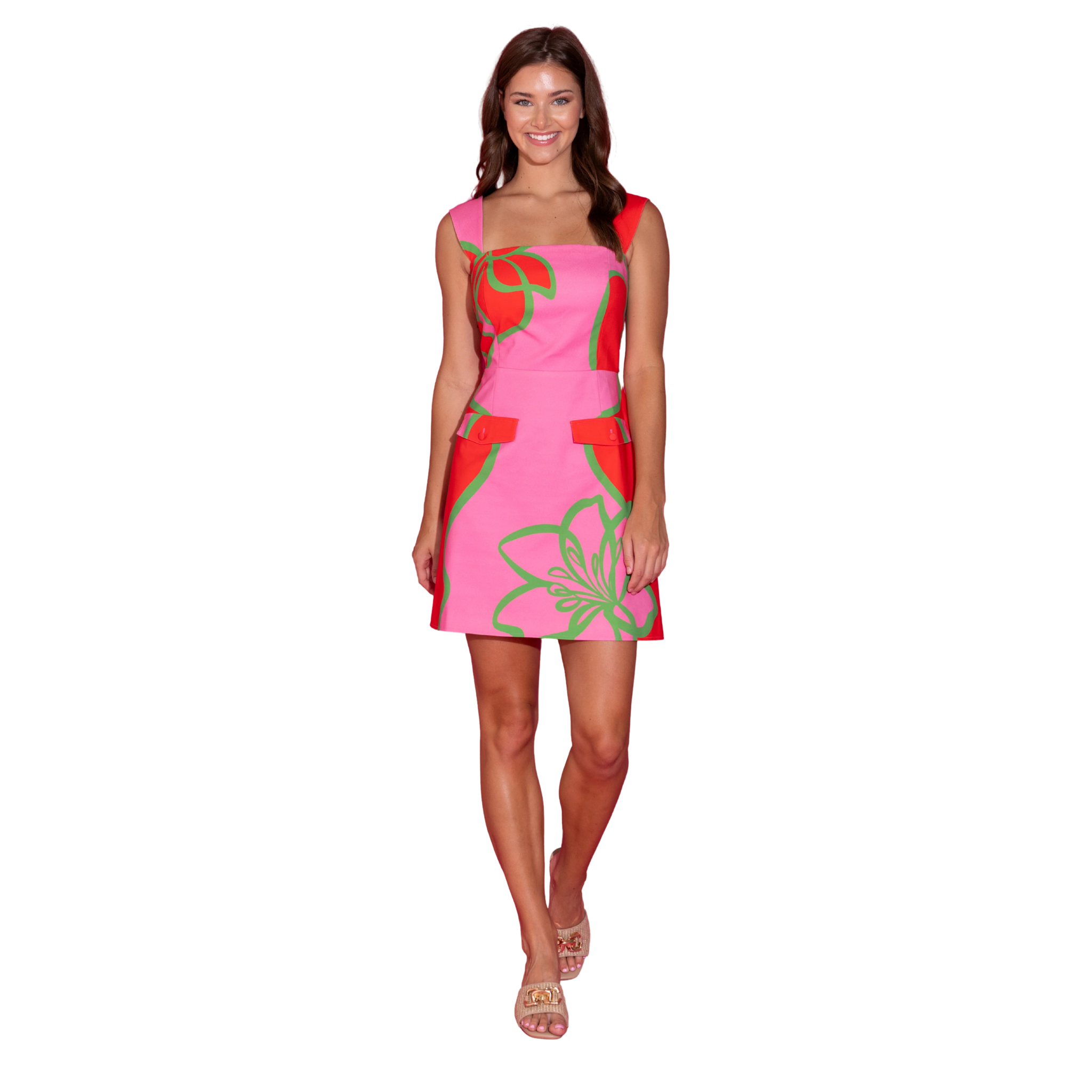 Bobbi Dress in Fuchsia Outline Front View with Model
