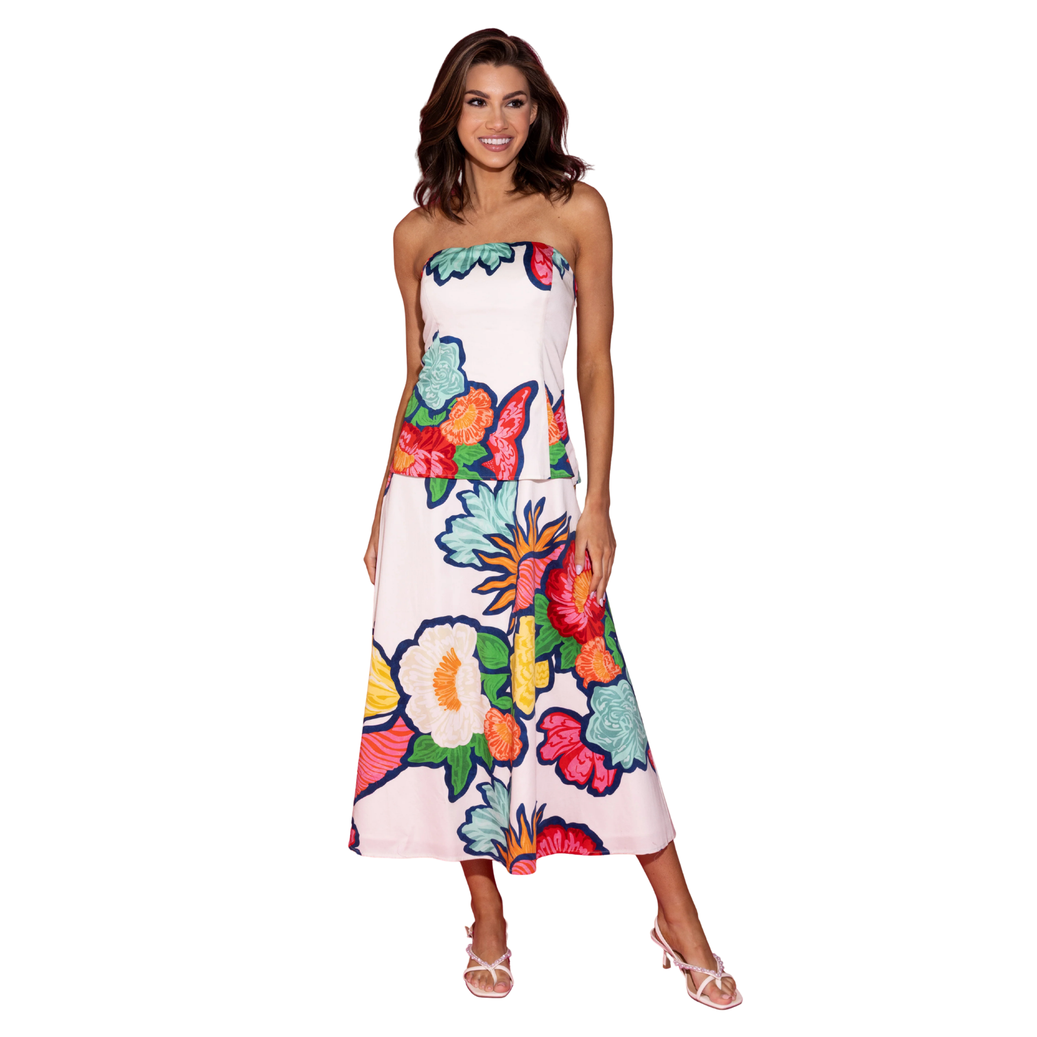 Brooks Dress in Cloud Bouquet Front View with Model