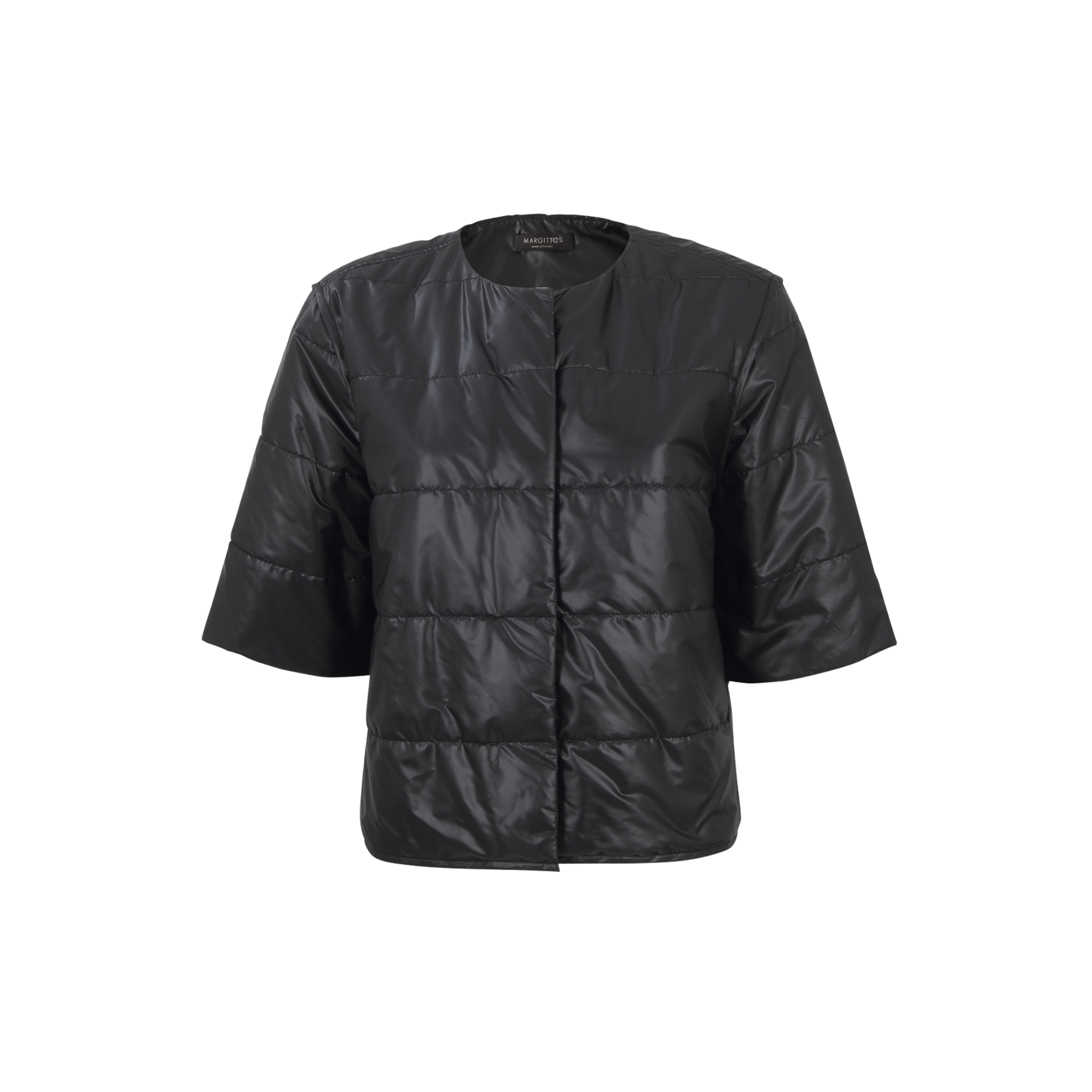 3/4 Woven Sleeve Jacket in Black Front View