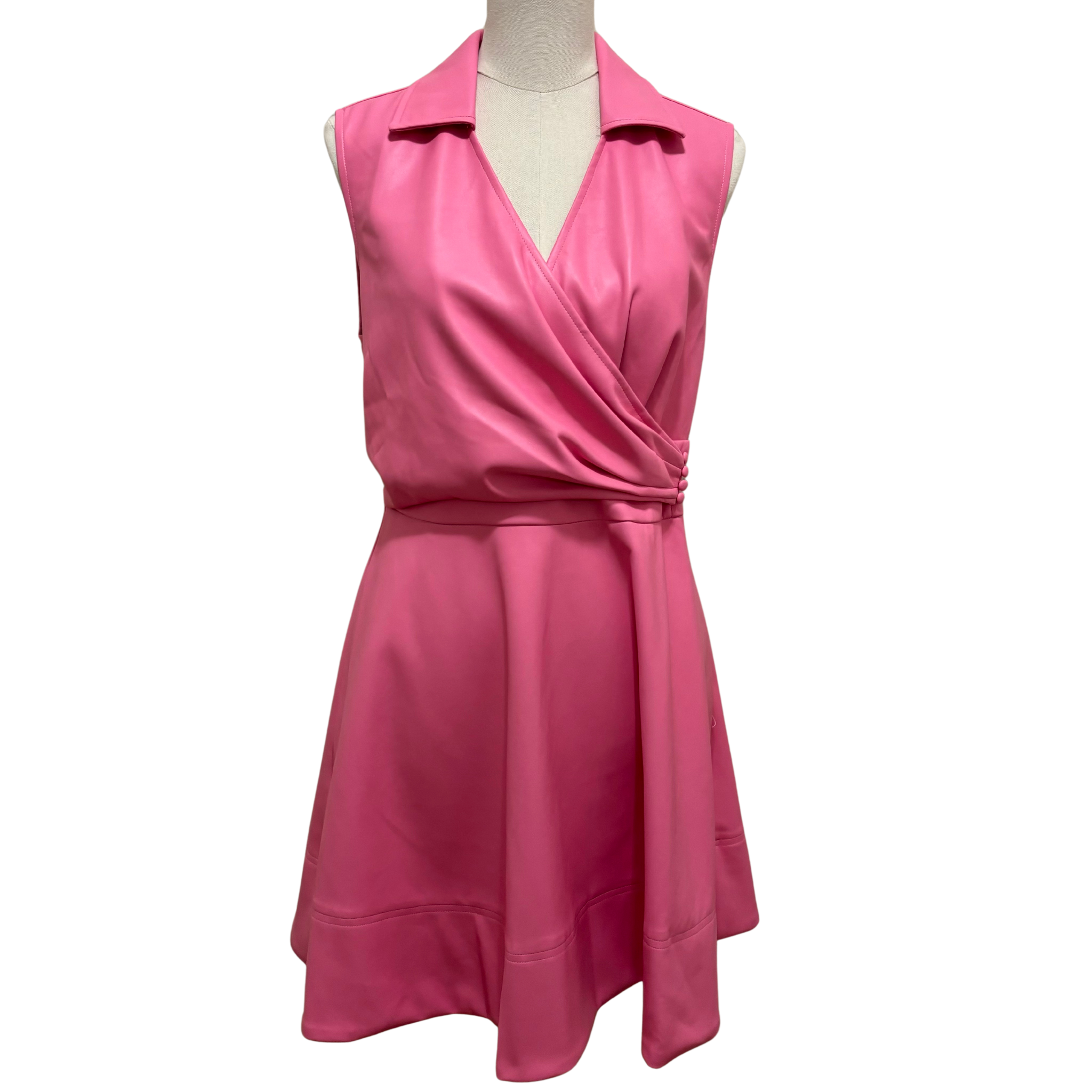 Faux Leather Wrap Dress in Bubblegum Pink - Fairley fancy