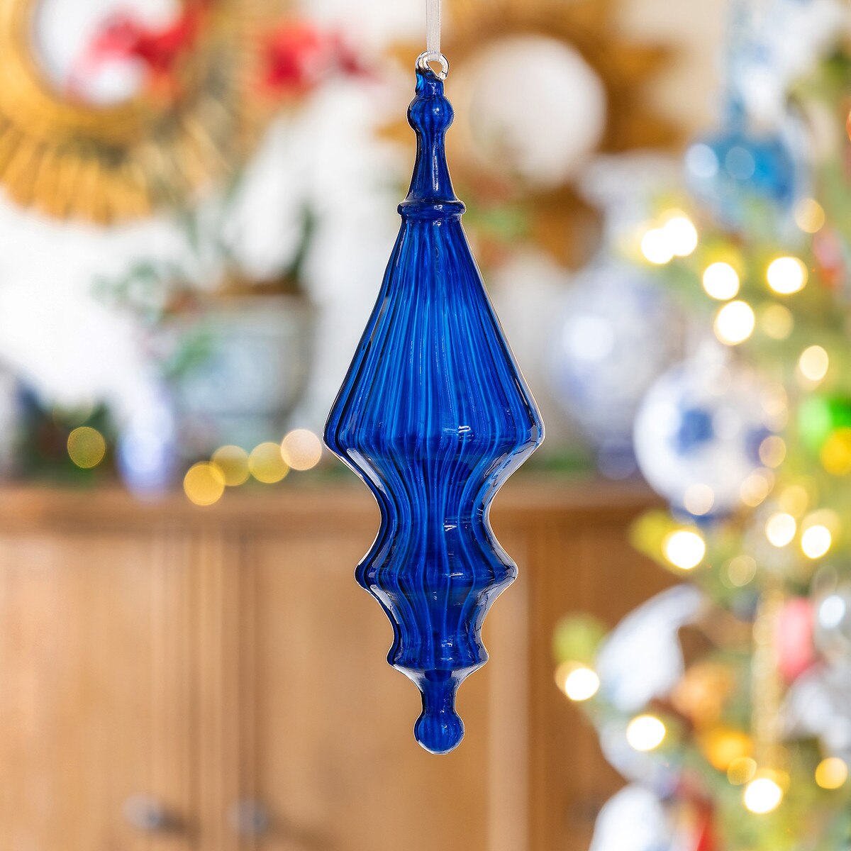 Glass Sapphire Blue Finial Ornament - Fairley Fancy