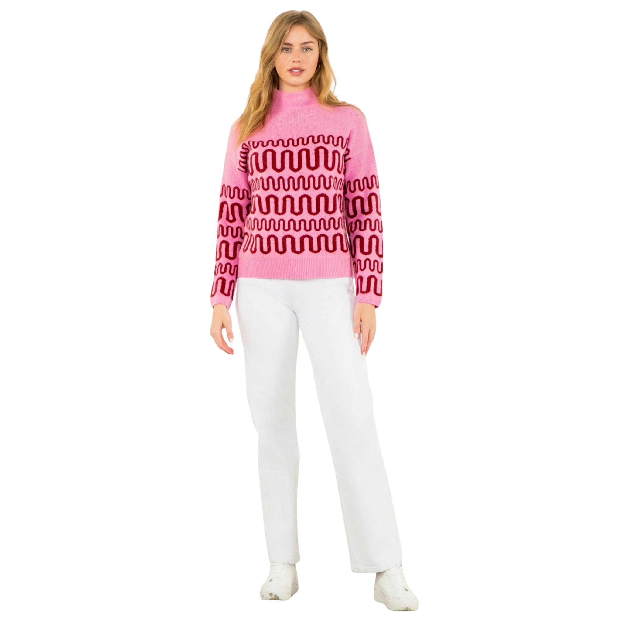 Zig Zag Knit Sweater in Pink-Fairley Fancy