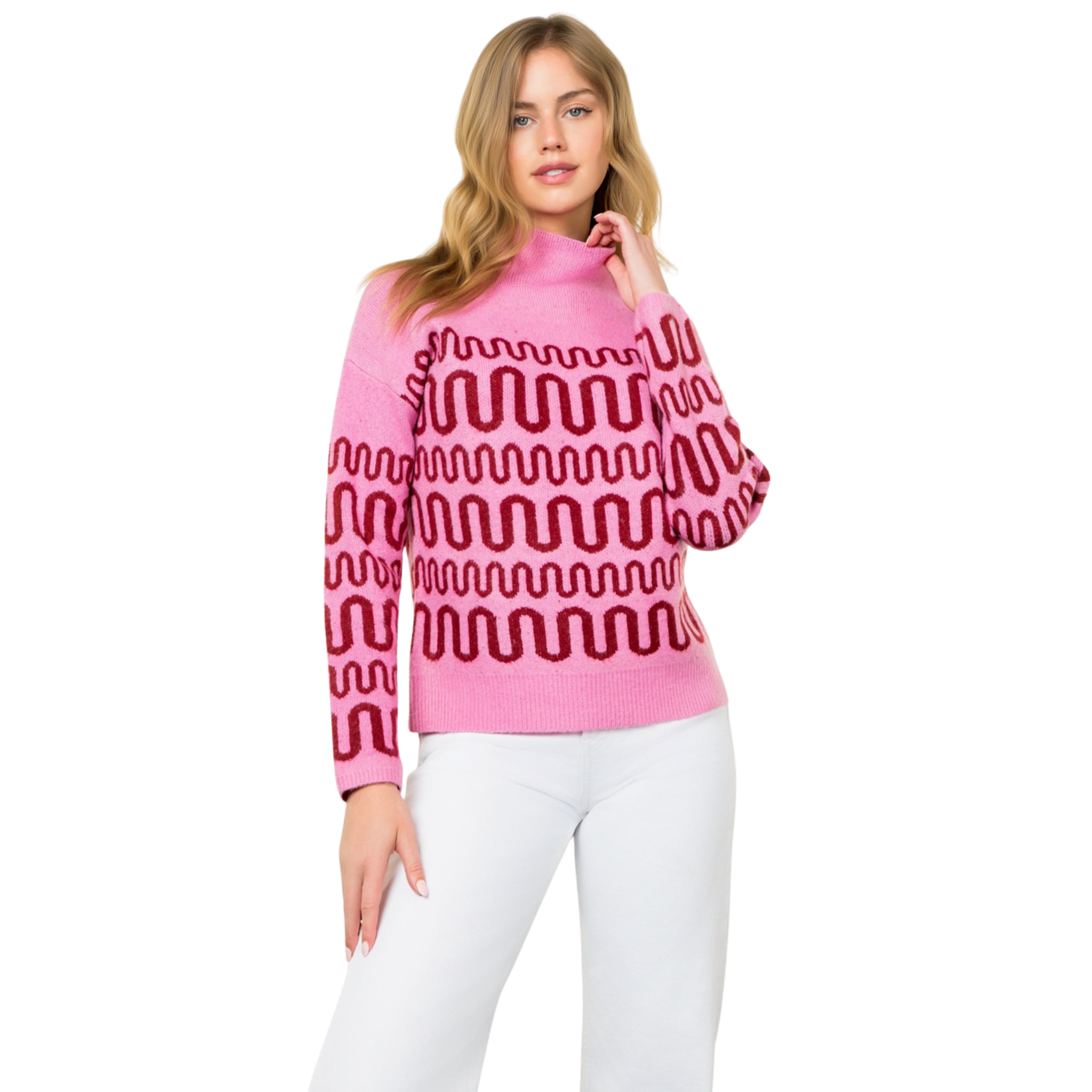 Zig Zag Knit Sweater in Pink