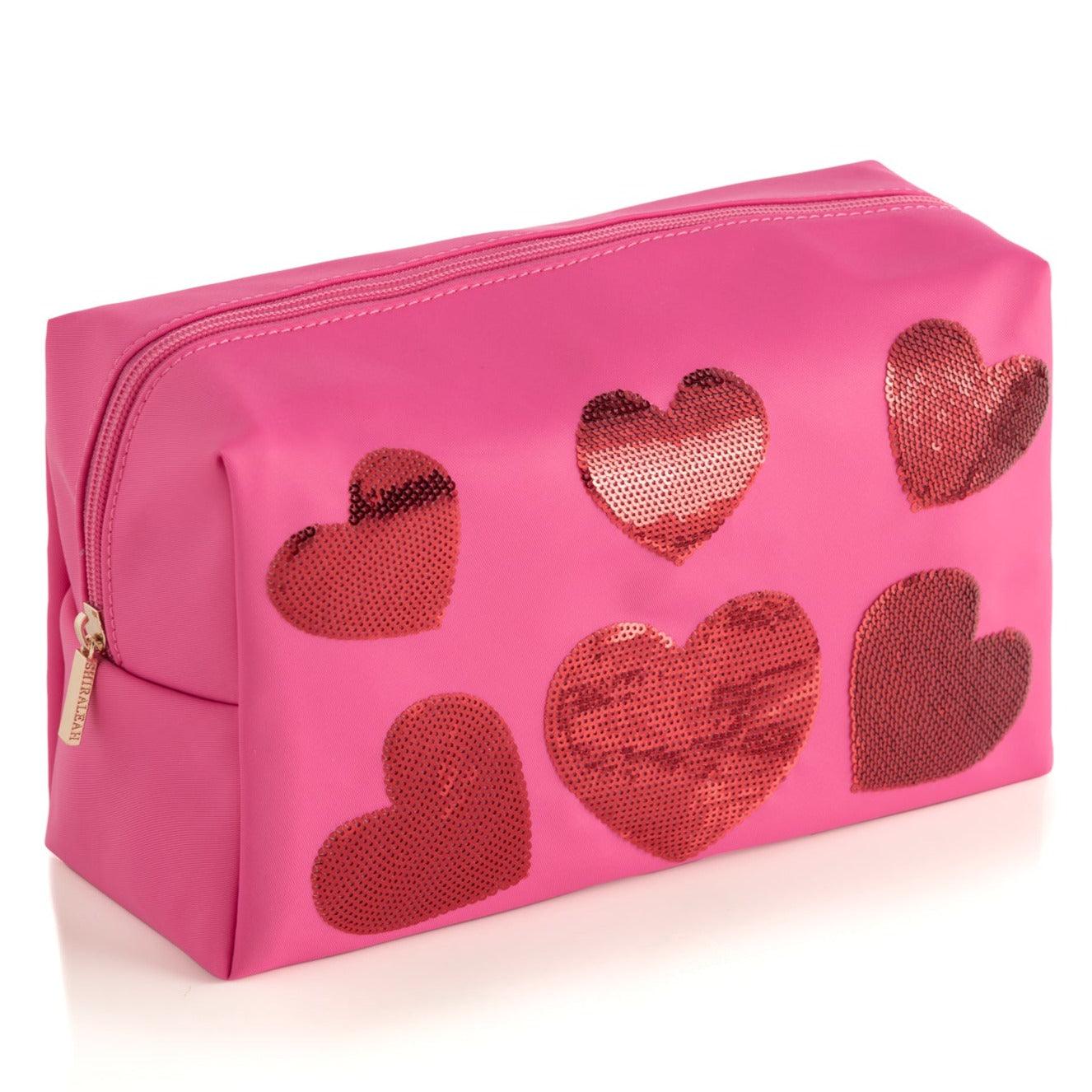 Cara Hearts Cosmetic Zip Pouch in Pink - Fairley Fancy