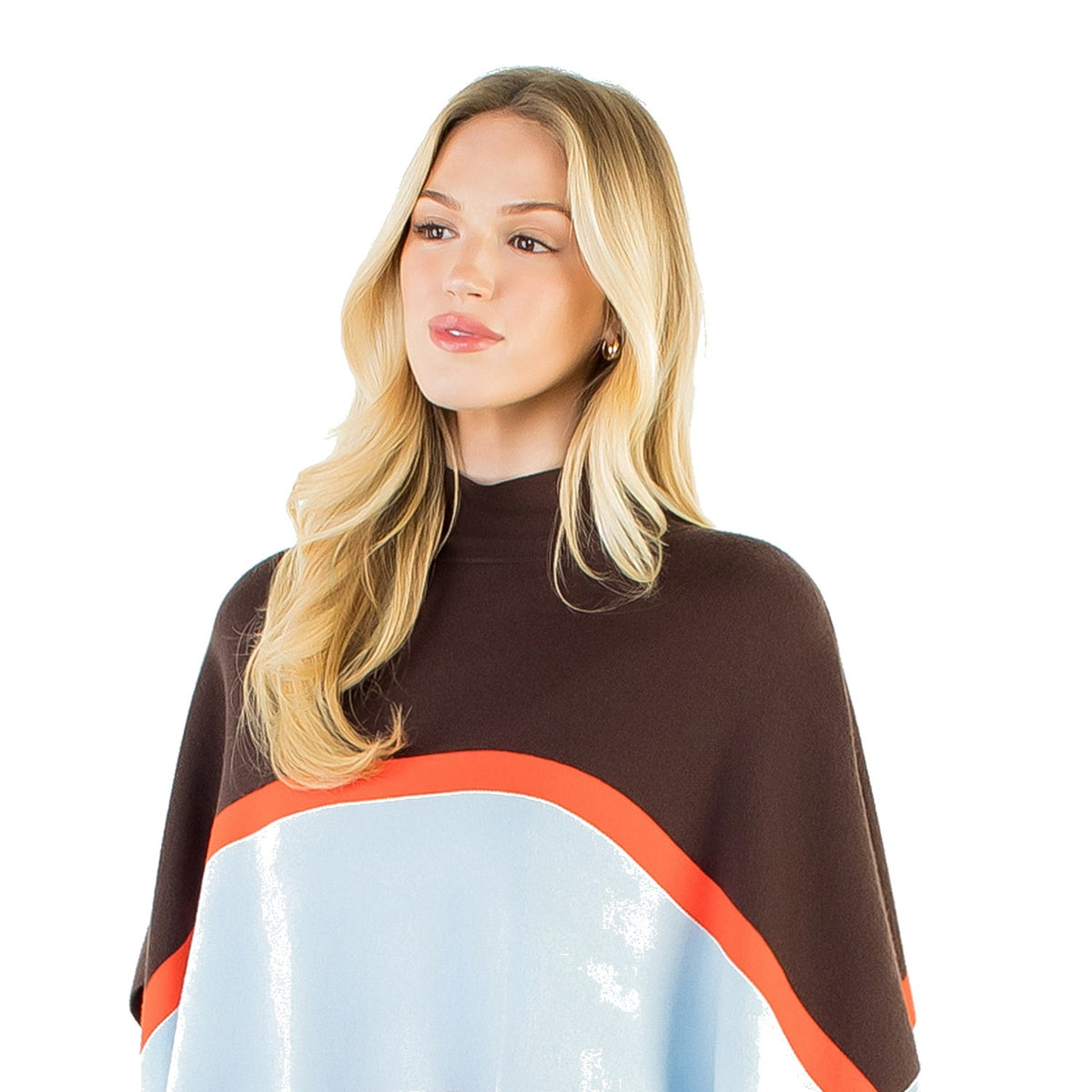Colorblocked Poncho in Brown - Fairley Fancy