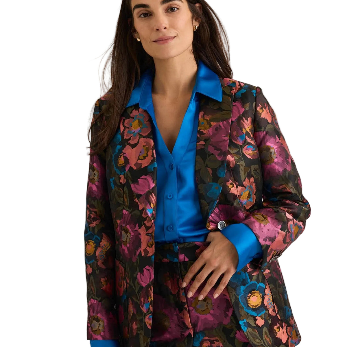Corinne Long Sleeve Floral Bouquet Jacquard Jacket - Fairley Fancy