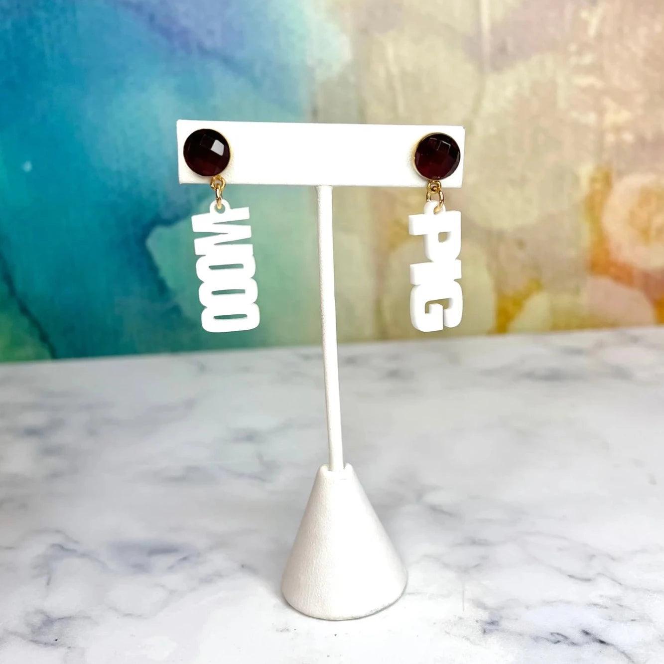 Mini White WOO PIG Earrings - Fairley Fancy