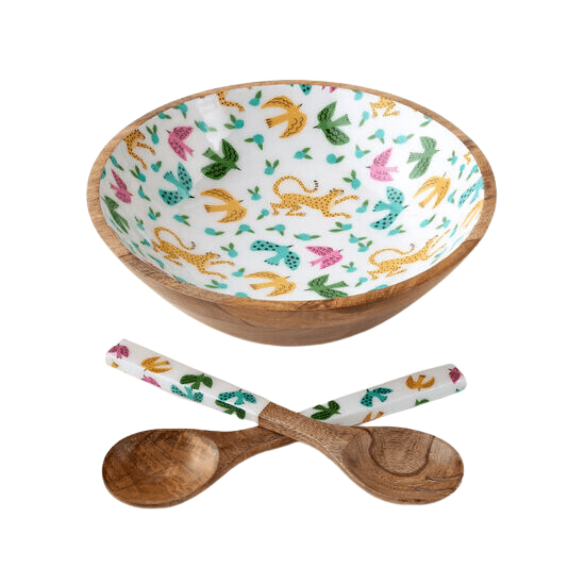 Sierra Bird/Leopard Salad Bowl with Servers - Fairley Fancy
