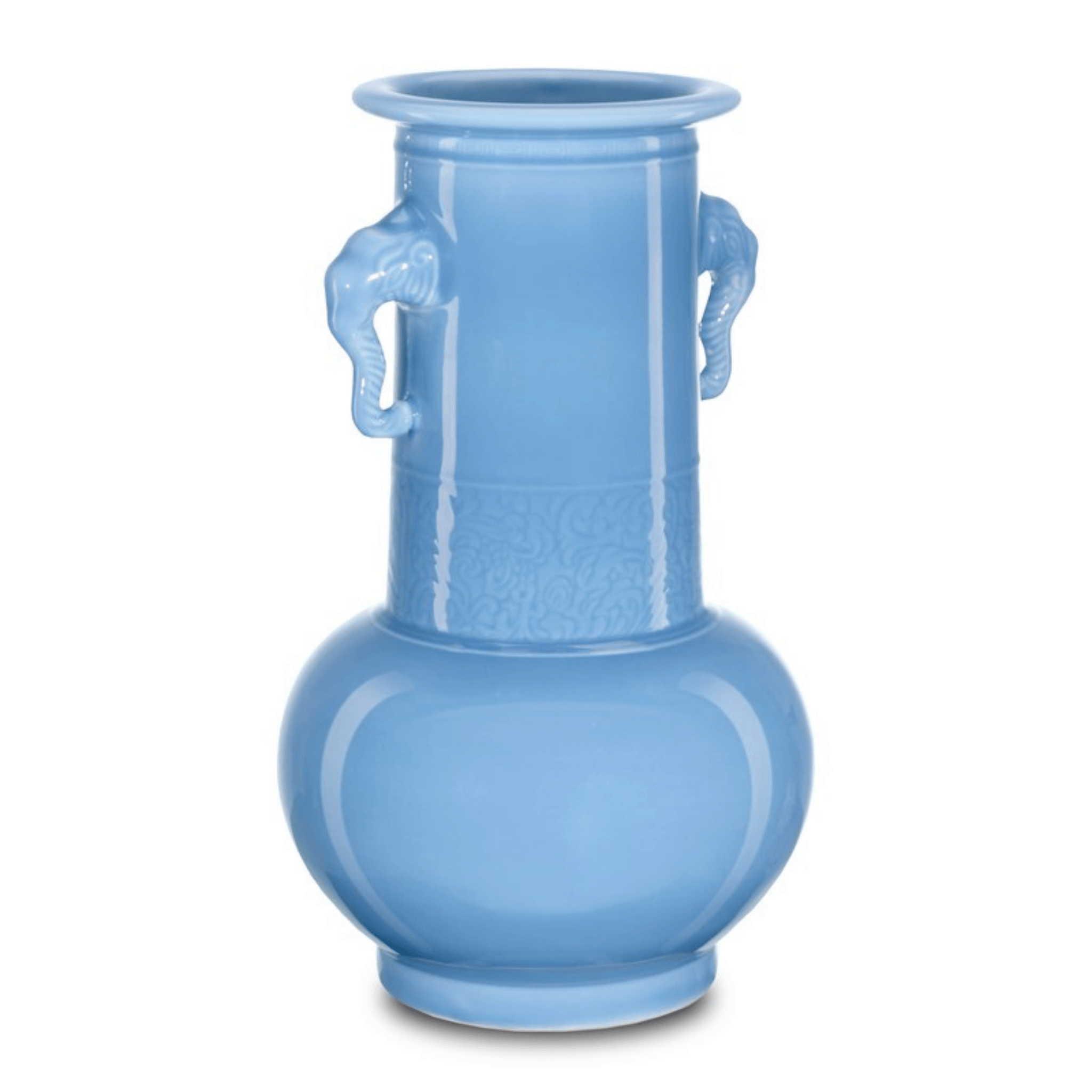 Sky Blue Elephant Handles Vase - Fairley Fancy