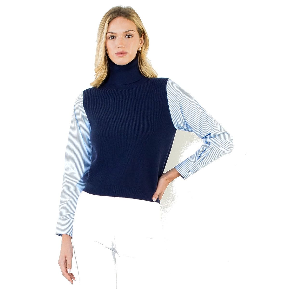 Stripe Sleeve Sweater Top - Fairley Fancy