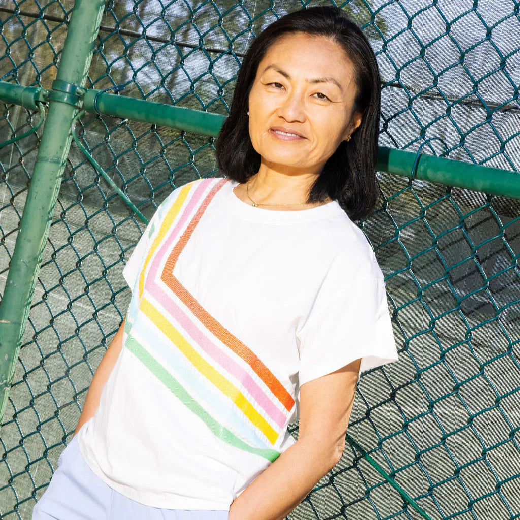 White Diagonal Rainbow Stripe Tee - Fairley Fancy