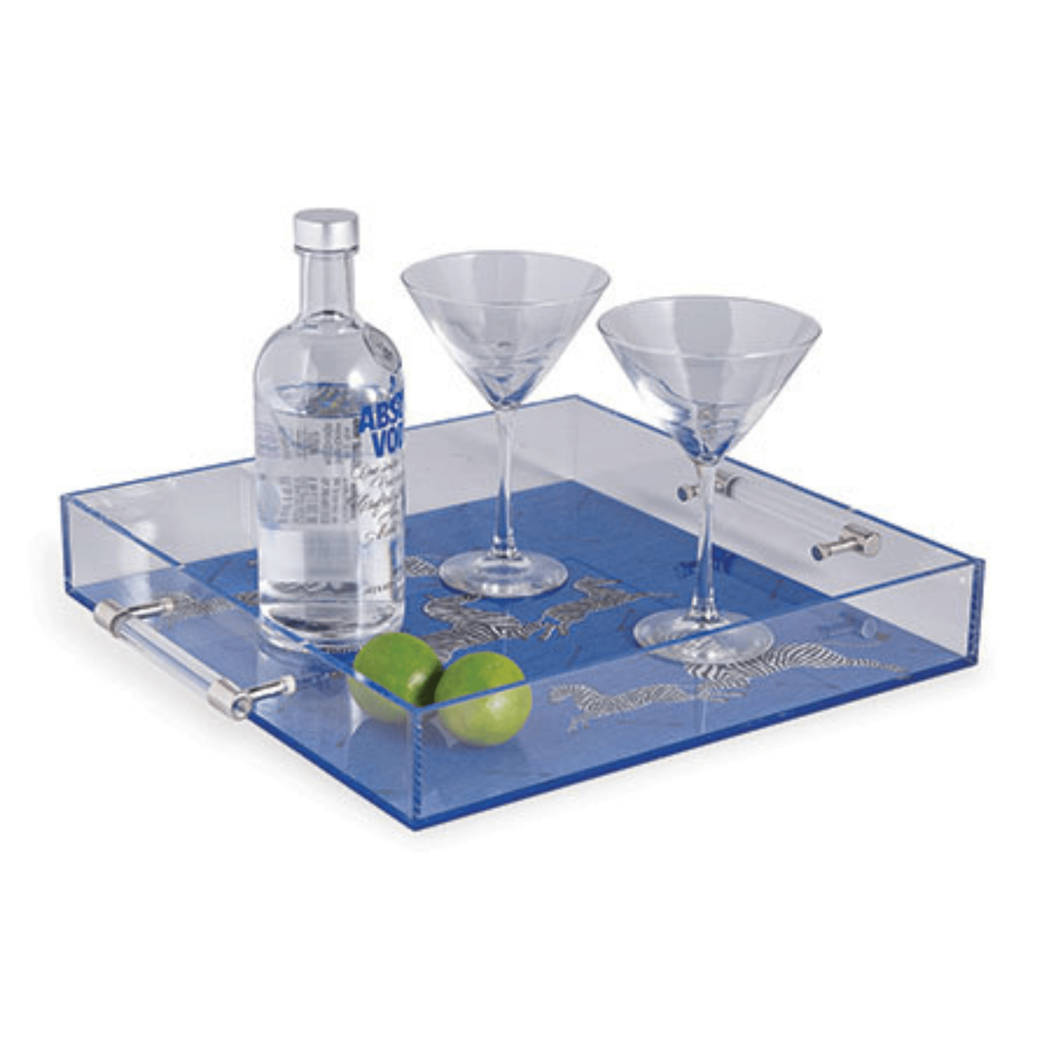Zebra Blue Lucite Tray - Fairley Fancy
