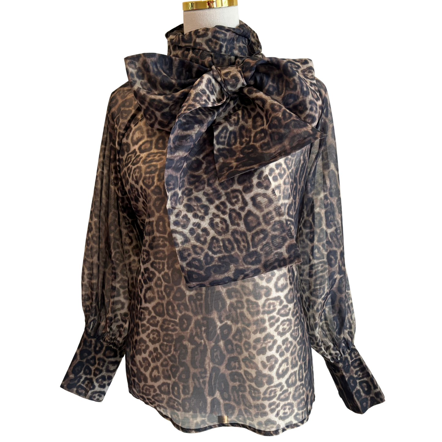 Sheer Leopard Coffee Top with Tie - Fairley Fancy