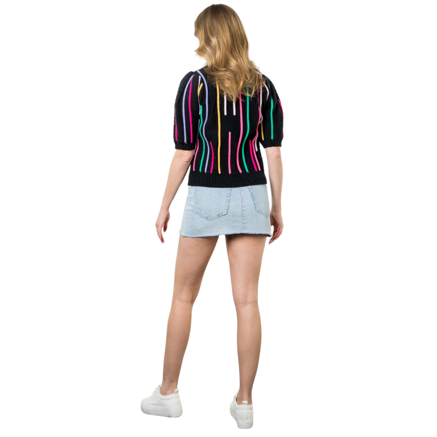 Pattern Knit Top in Rainbow Stripe - Fairley Fancy