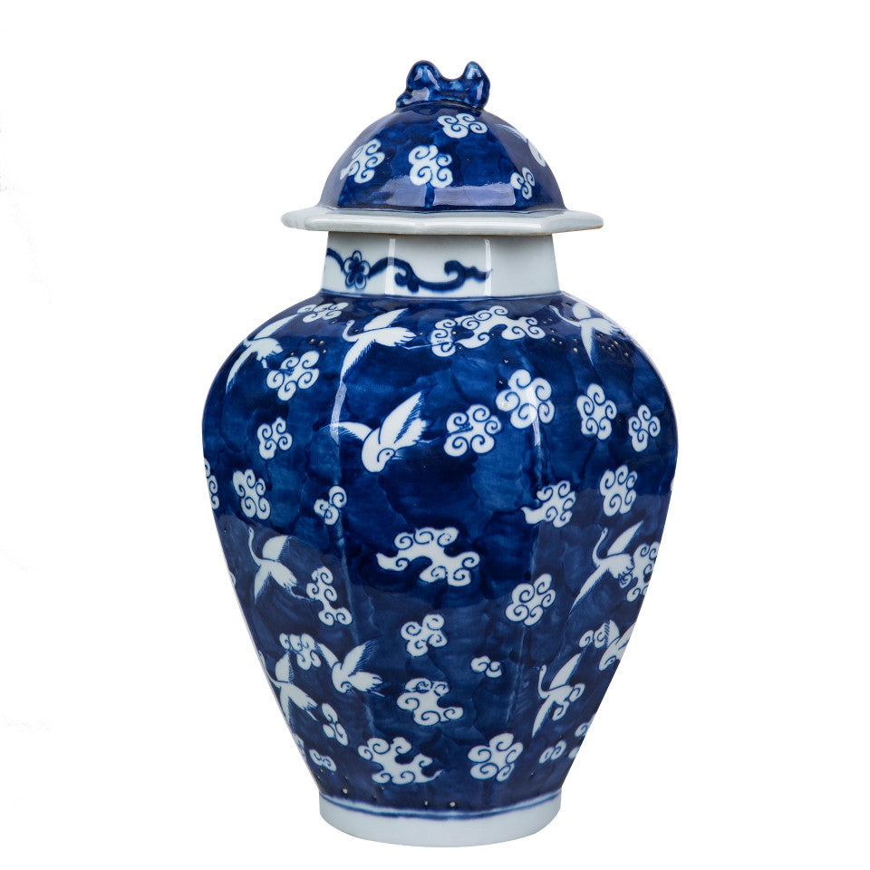 Blue Crane Cloud Octagonal Lidded Jar - Fairley Fancy