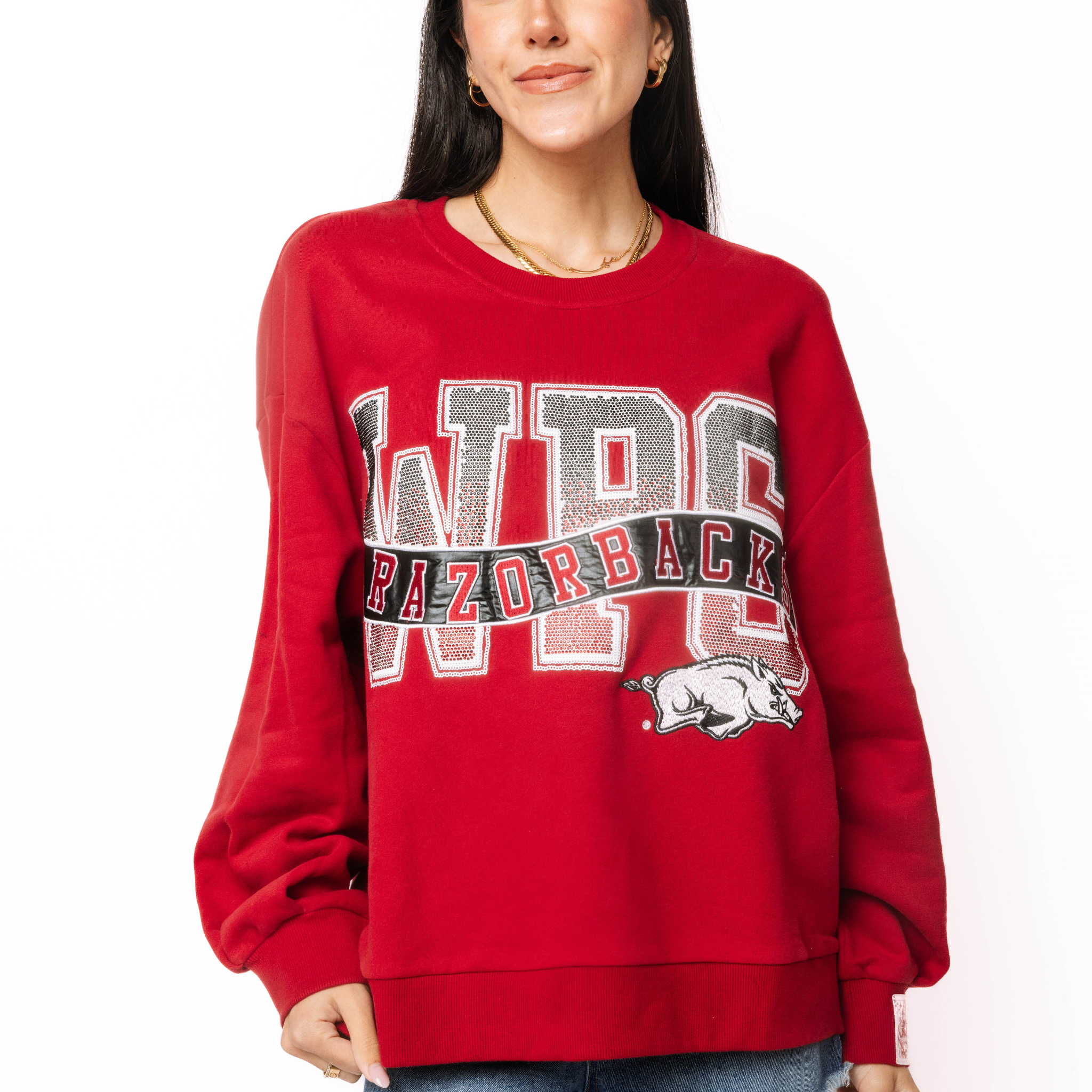 Arkansas Rhinestone Metallic Banner Sweatshirt - Fairley Fancy