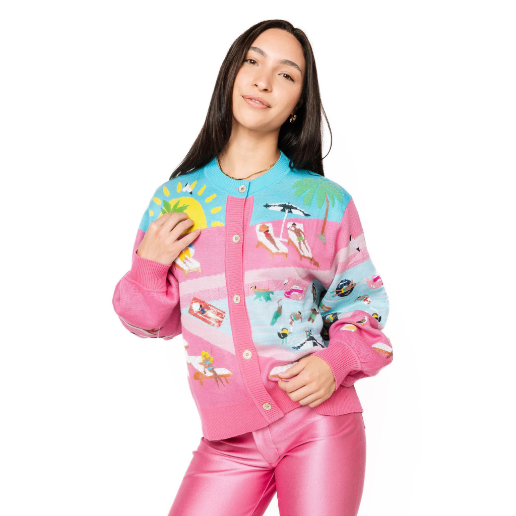 Pink Button Up Swimming Pool Button Up Cardigan