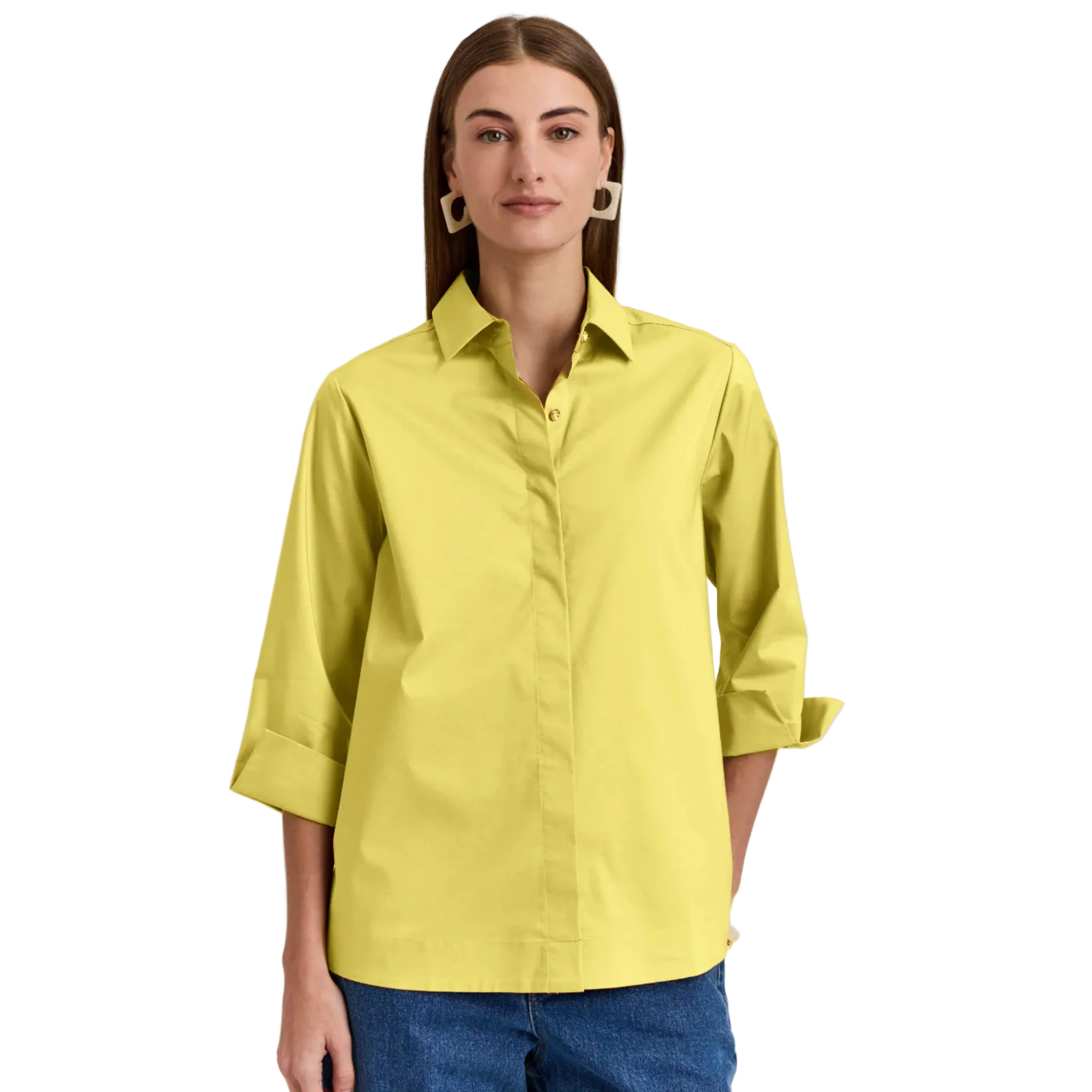 Xena 3/4 Sleeve Zip Back Shirt in Lemonade - Fairley Fancy