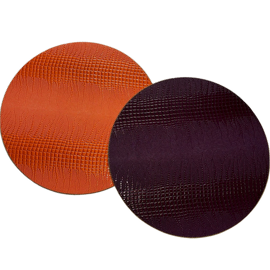 16" Round Placemat in Orange and Eggplant, Set of 4 - Fairley Fancy