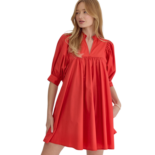 Puff Sleeve Dress in Red - FAIRLEY FANCY