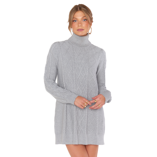 Montreal Mini Dress in Grey Cable Knit - Fairley Fancy