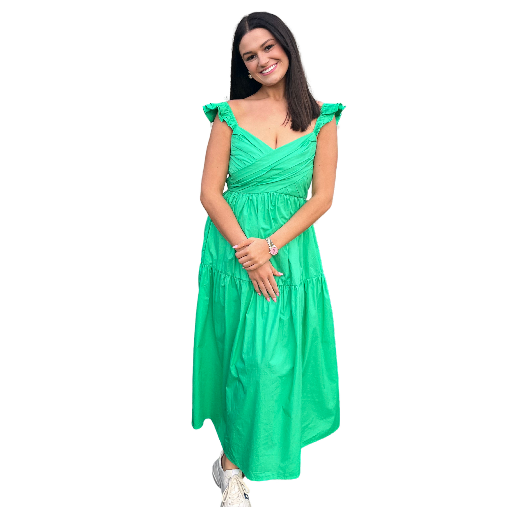 Ruffle Sleeve Dress in Green - Fairley Fancy