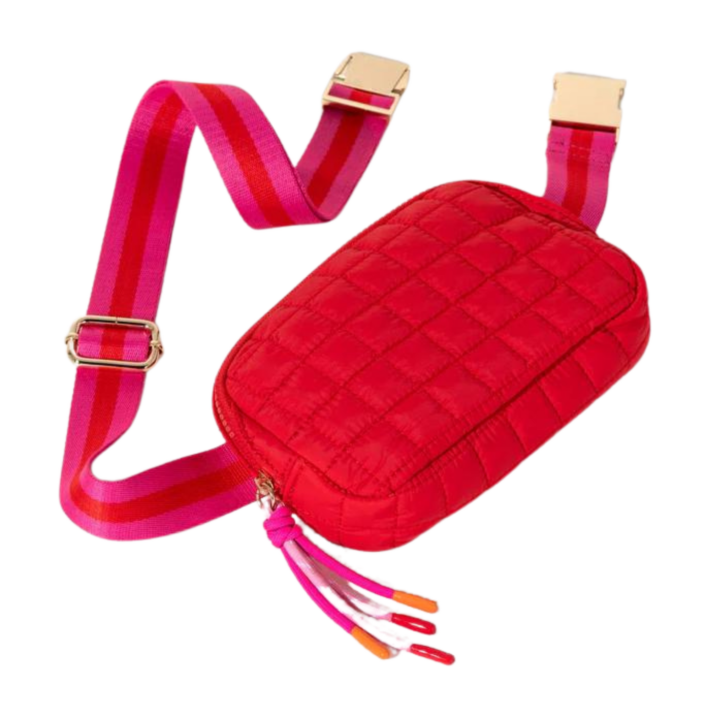 Ezra Quilted Nylon Belt Bag in Red - FAIRLEY FANCY