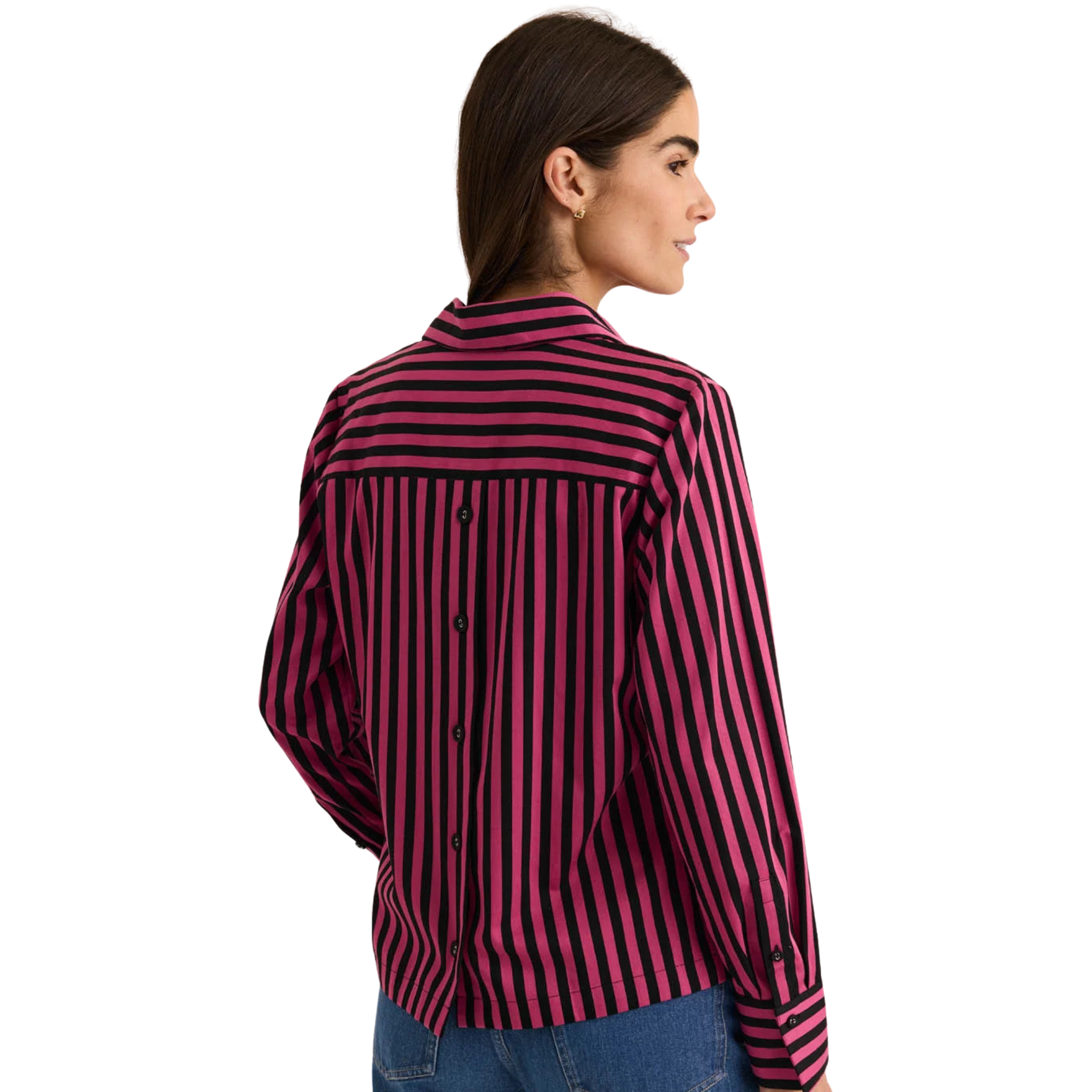 Flora Long Sleeve Classic Stripe Top in Flamingo/Black - Fairley Fancy