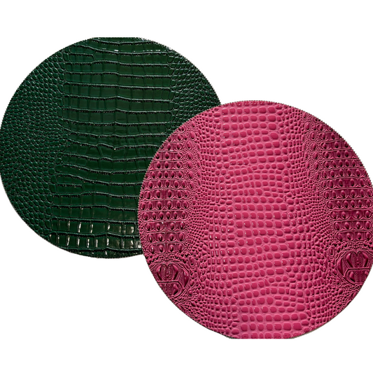 16" Round Placemat in Bubble Gum and Emerald with Gold Ball Chain , Set of 4 - Fairley Fancy 