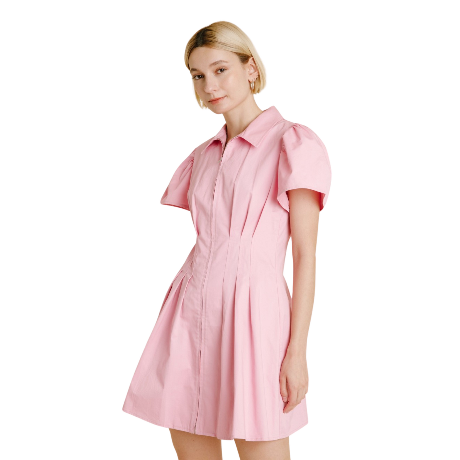 Pleated Utility Mini Dress in Pink - Fairley Fancy