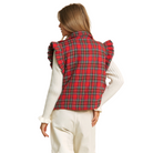 Everyday Plaid Puff Zip Up Vest Jacket with Armhole Ruffle - Fairley Fancy