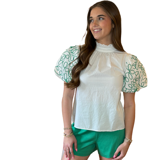 Pattern Green Maze Blouse - FAIRLEY FANCY