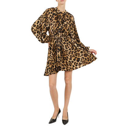 Leopard Print Pleat Belted Mini Dress - Fairley Fancy