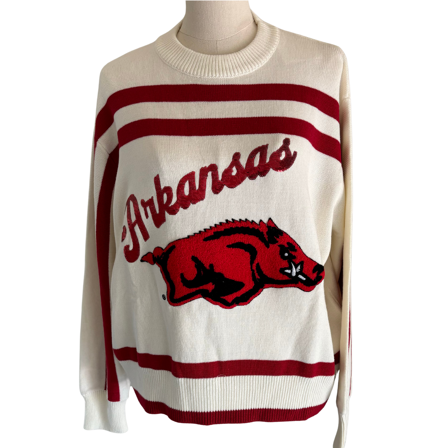 Crimson & White 'Arkansas' Stripe Long Sleeve Sweater - Fairley Fancy