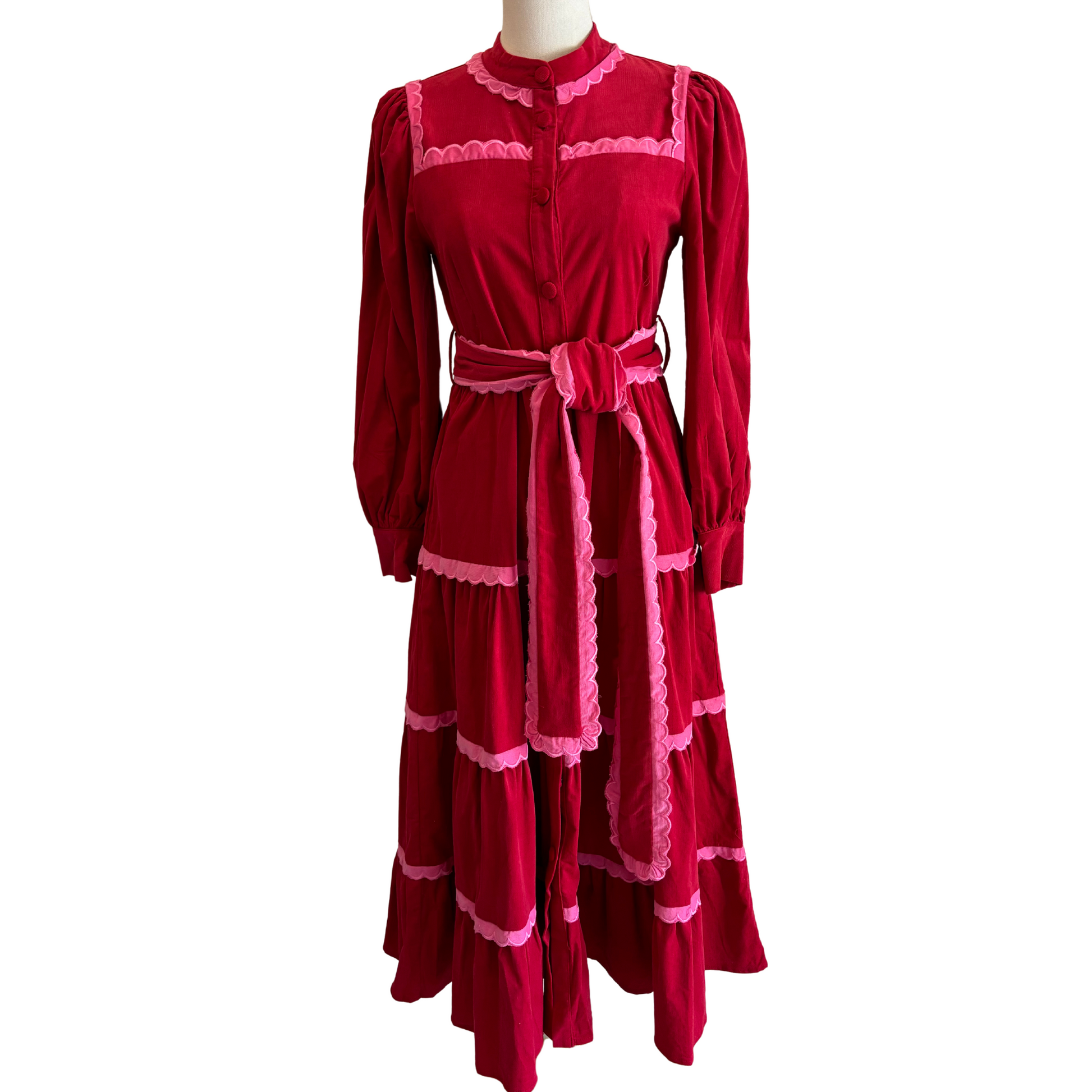 Corduroy Dress with Pink & Red Trim - Fairley Fancy